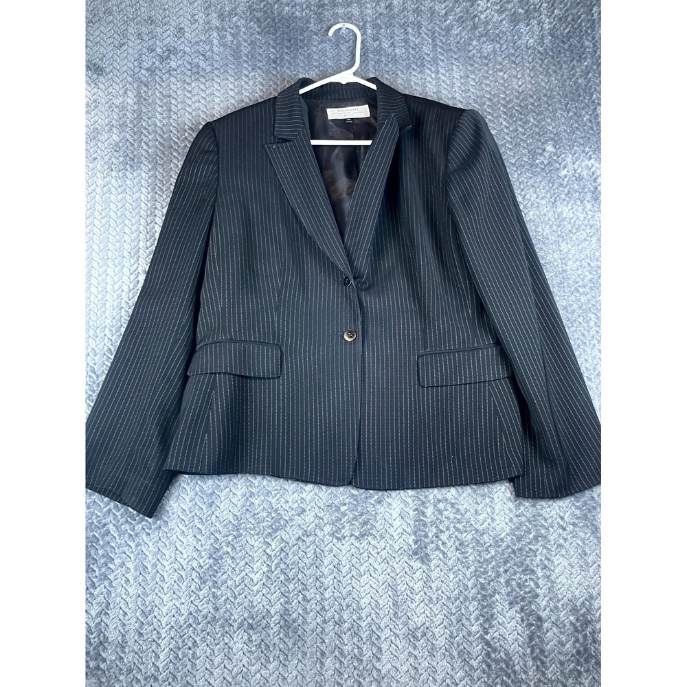 Tahari Arthur S. Levine Blazer Jacket Womens 16 Petite Black Pinstripe Formal